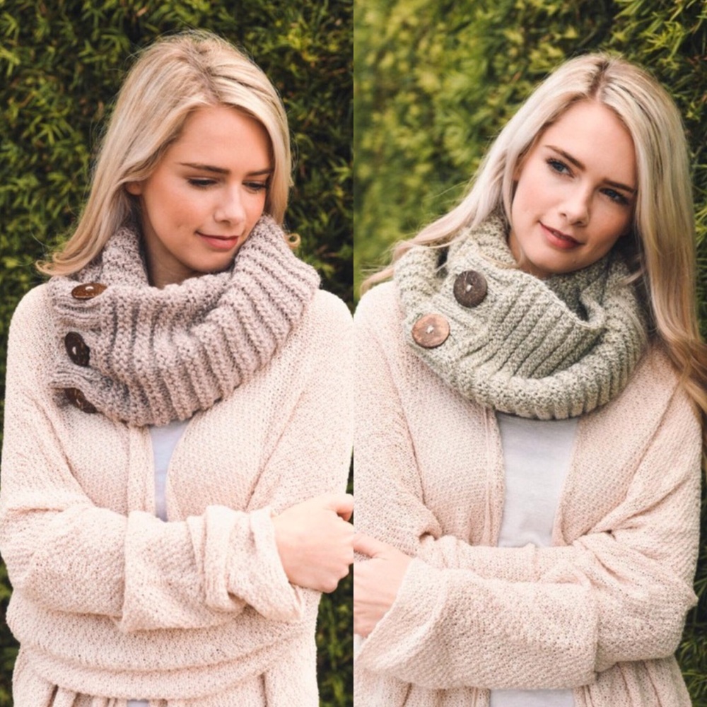 Cowl Neck Button Knitted Infinity Scarf